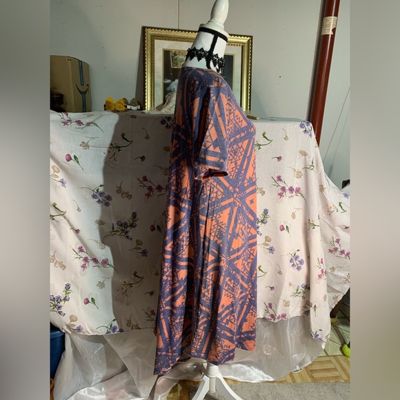 ❌SOLD〽️Lularoe Carly Heathered Coral Blue Aztec Print Dress - Picture 3 of 9